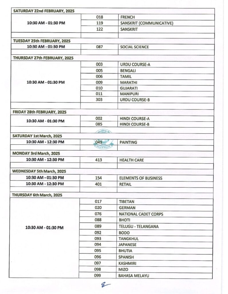 CBSE CLASS 10 EXAM DATE SHEET 2025