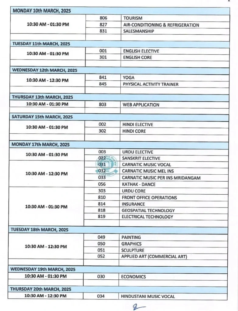 CBSE CLASS 12 DATE SHEET 2025